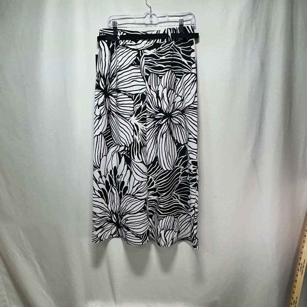 Messini Black White Floral Maxi Skirt Belted Size Medium - Picture 8 of 11